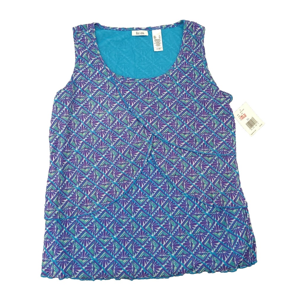 Liz & Co Womens Blouse Size XL Multicolor Scoop Neck Sleeveless New